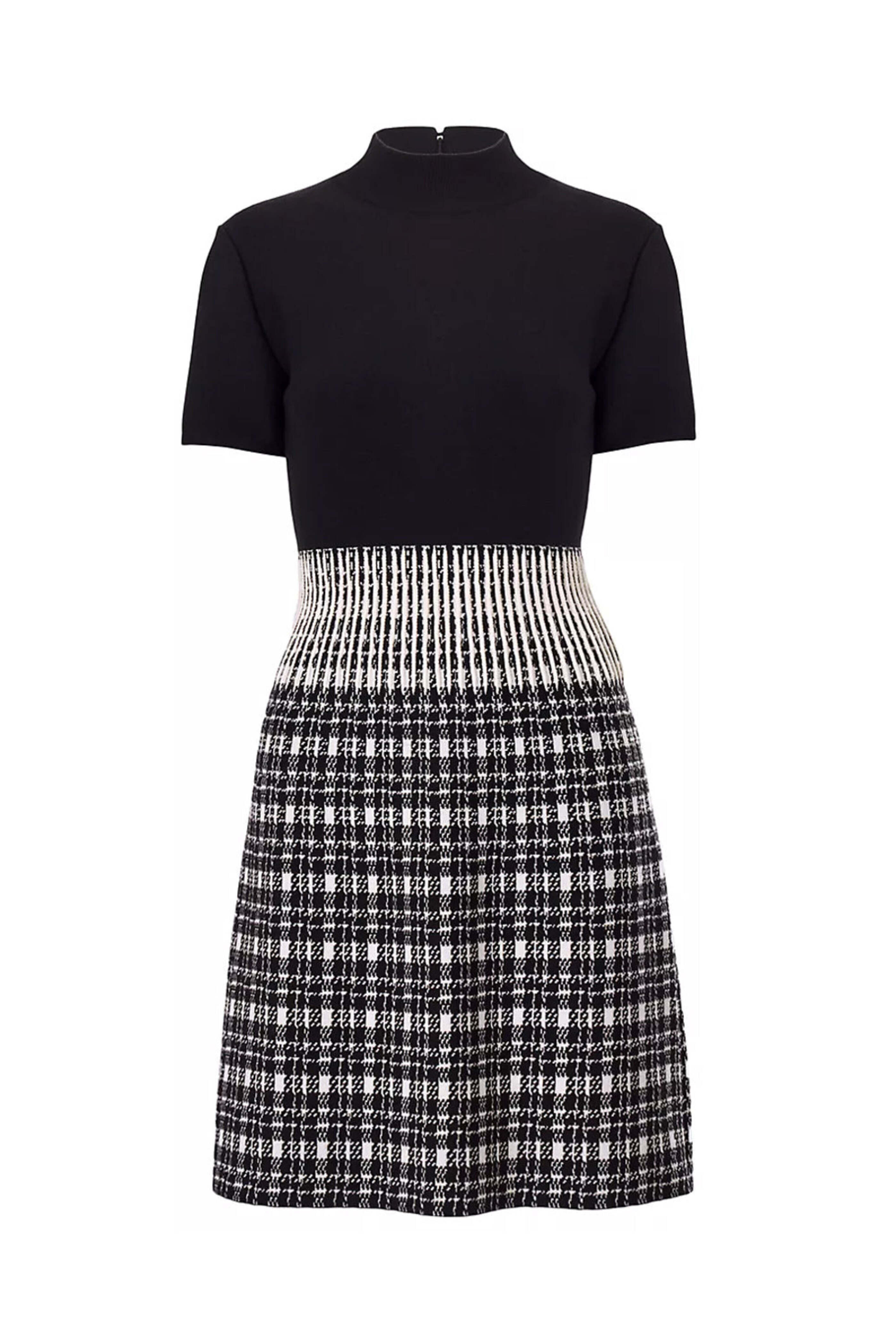Carolina Herrera - Black and White Plaid Mock Neck Mini Dress