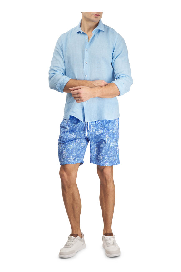 Tiki Blue Leaves Print Swim Trunks - view 2