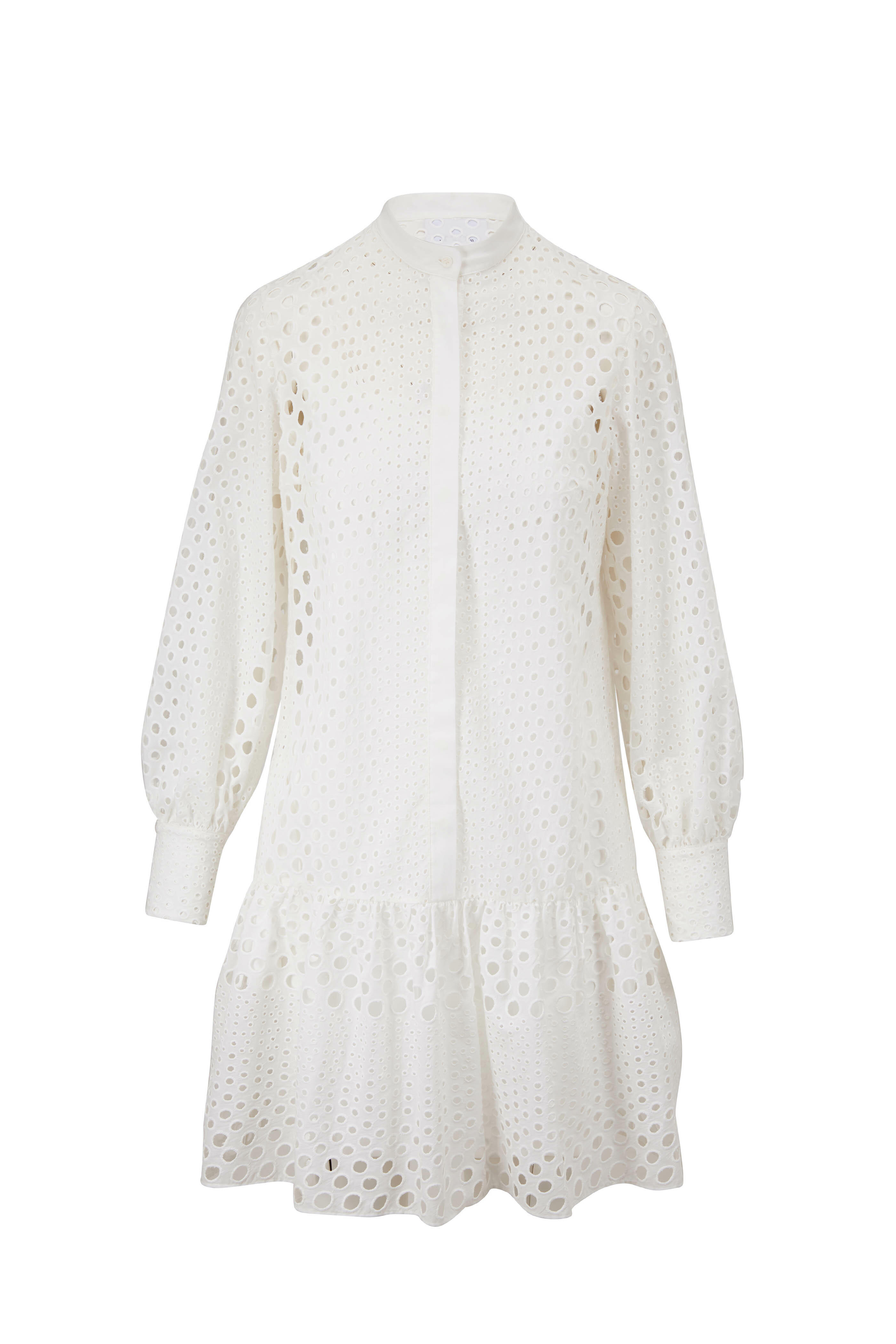 Akris Punto - White Cotton Eyelet Long Sleeve Dress