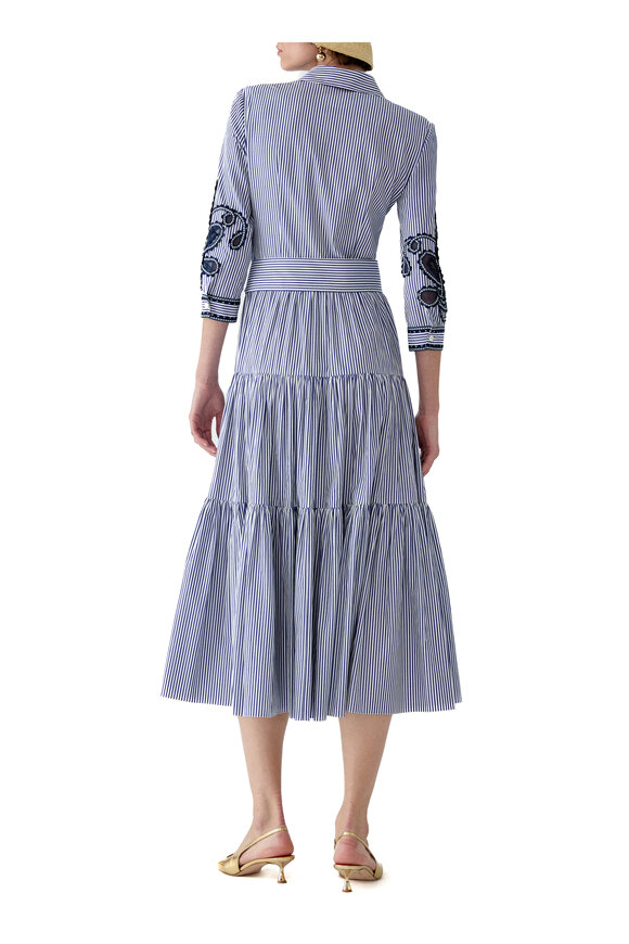 Carolina Herrera Blue & White Embroidered Stripe Midi Shirtdress - view 3