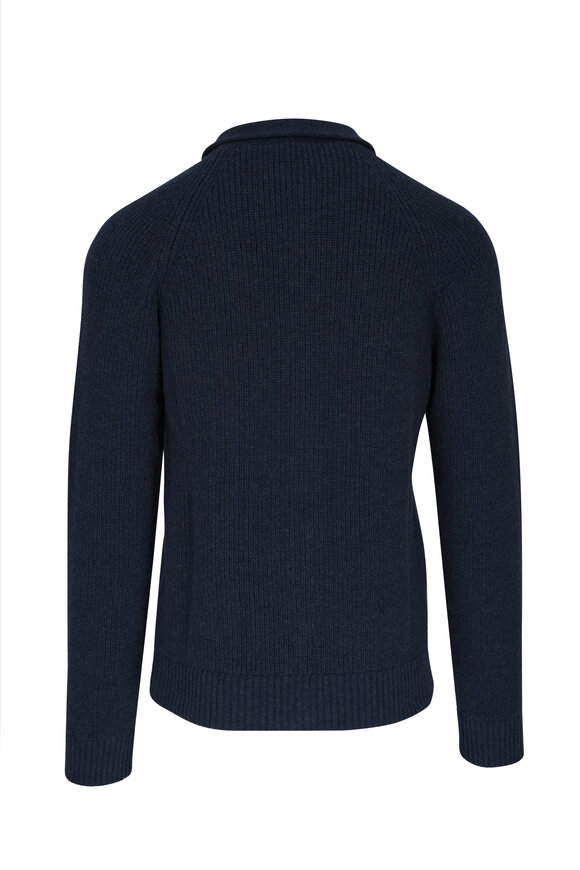 Isaia - Blue Cashmere Full Zip Sweater 