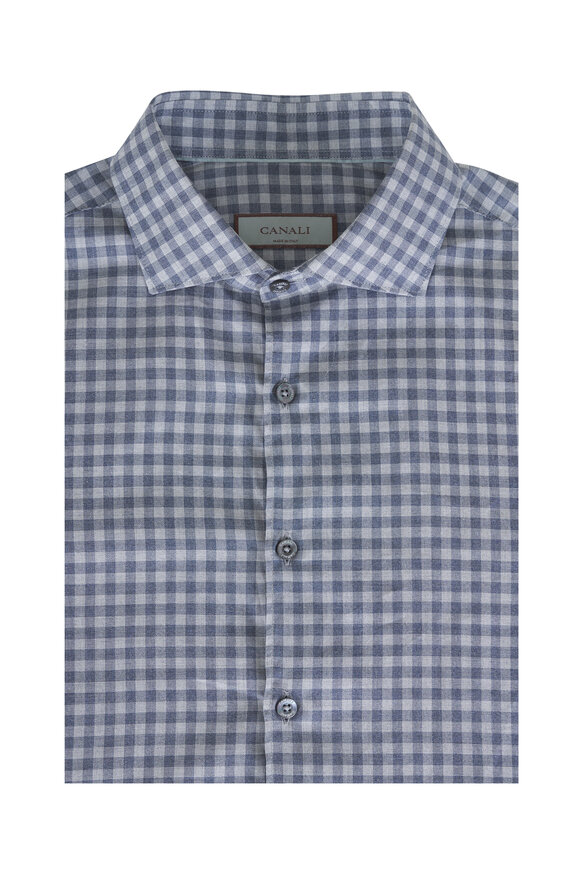 Canali Gray & White Check Cotton Sport Shirt - view 1