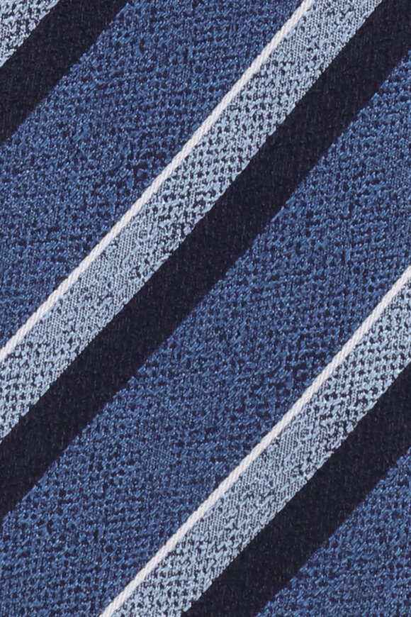 Kiton Multi Blue Stripe Silk Necktie - view 2
