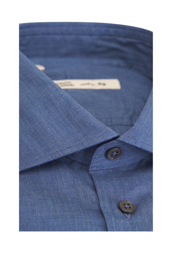 Maurizio Baldassari Blue Herringbone Cotton Sport Shirt - view 3
