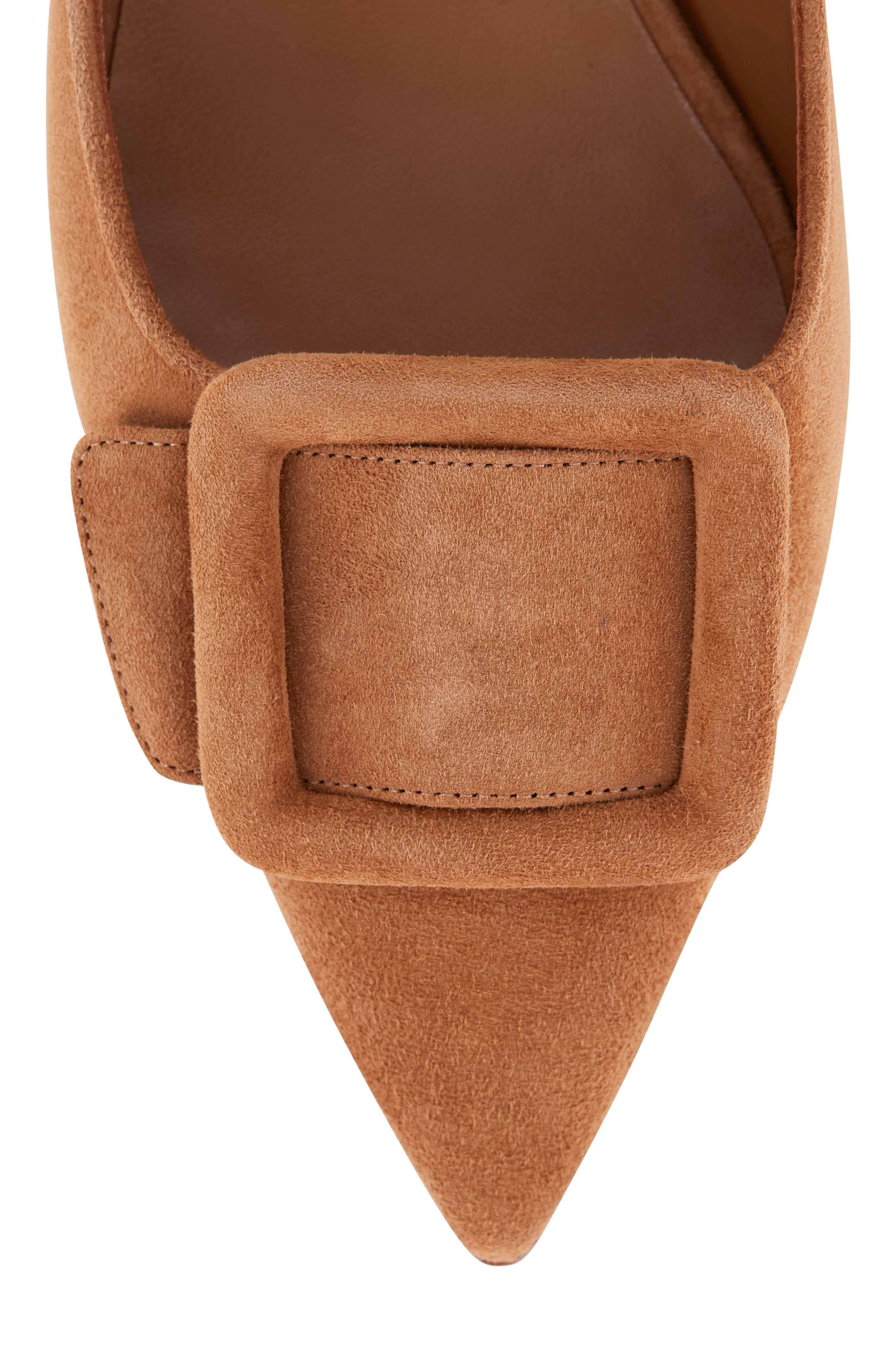 Manolo Blahnik - Maysale Dark Camel Suede Flat | Mitchell Stores