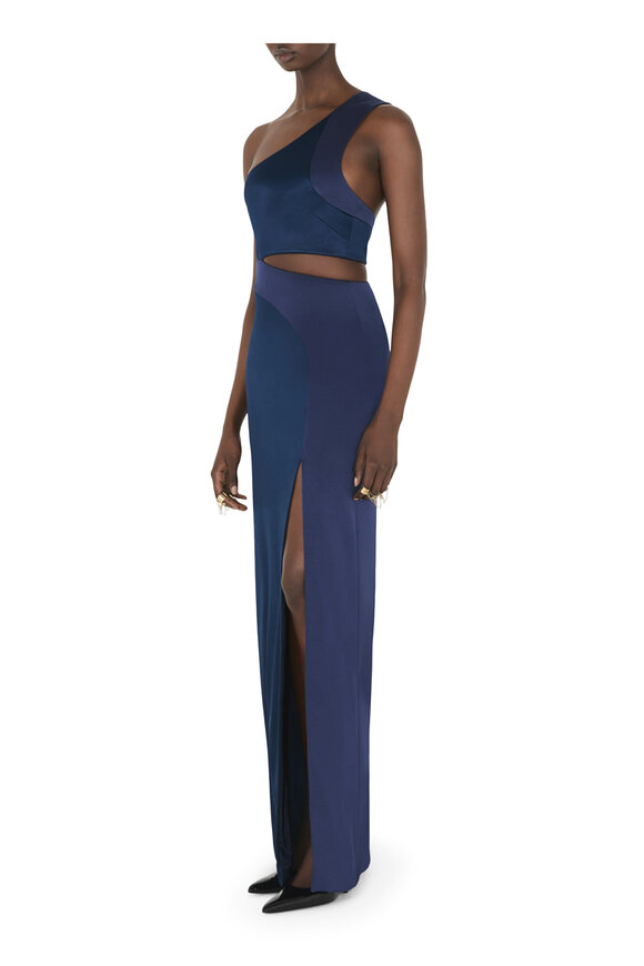 Galvan - Cosar Navy Blue One Shoulder Dress 