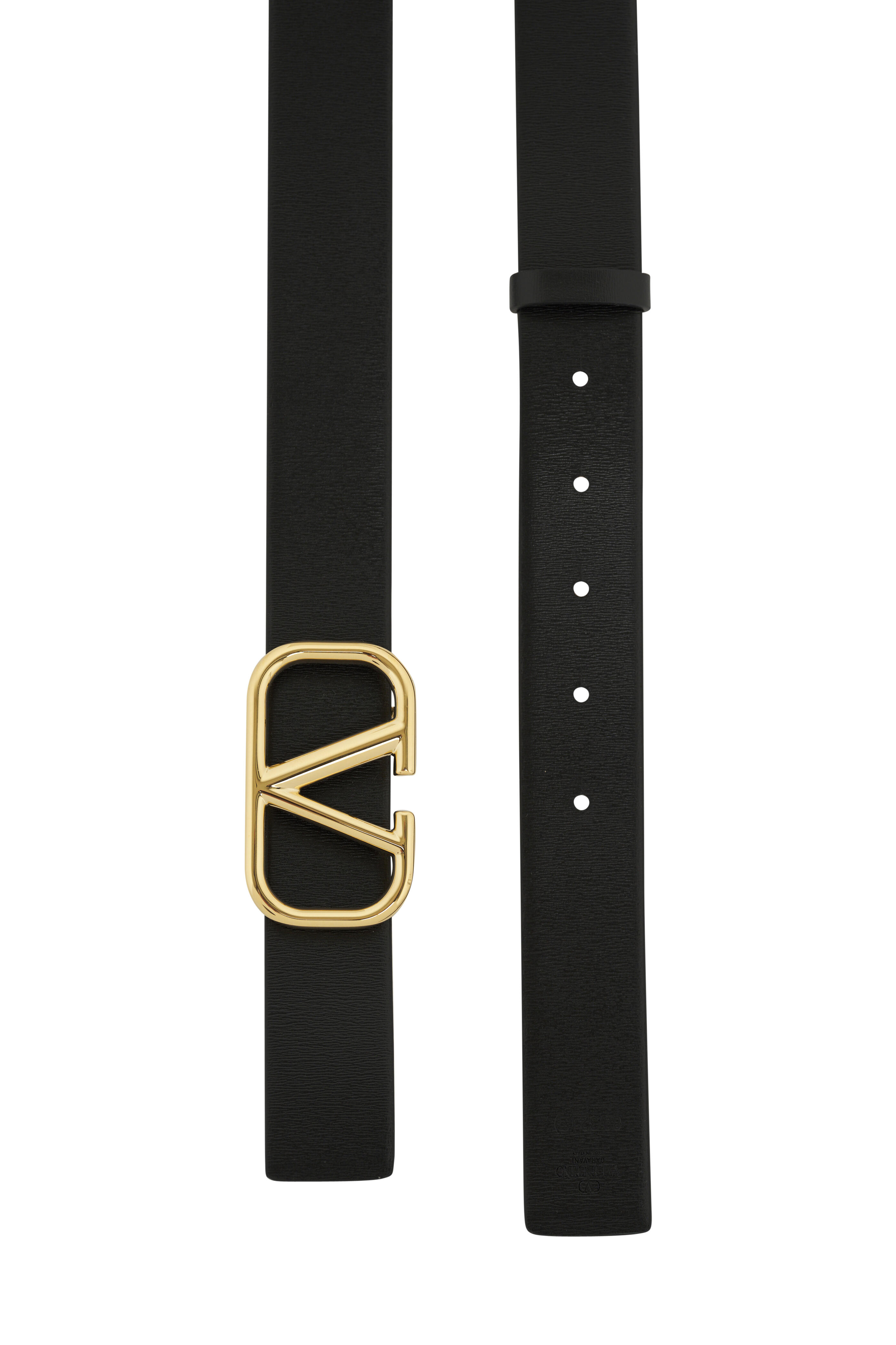 Valentino Garavani - Black & Gold Leather VLogo Signature Belt