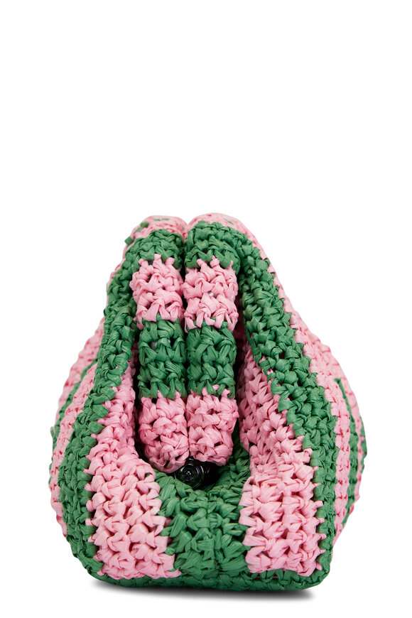 Maria La Rosa - Mini Game Pink & Green Stripe Woven Raffia Bag 