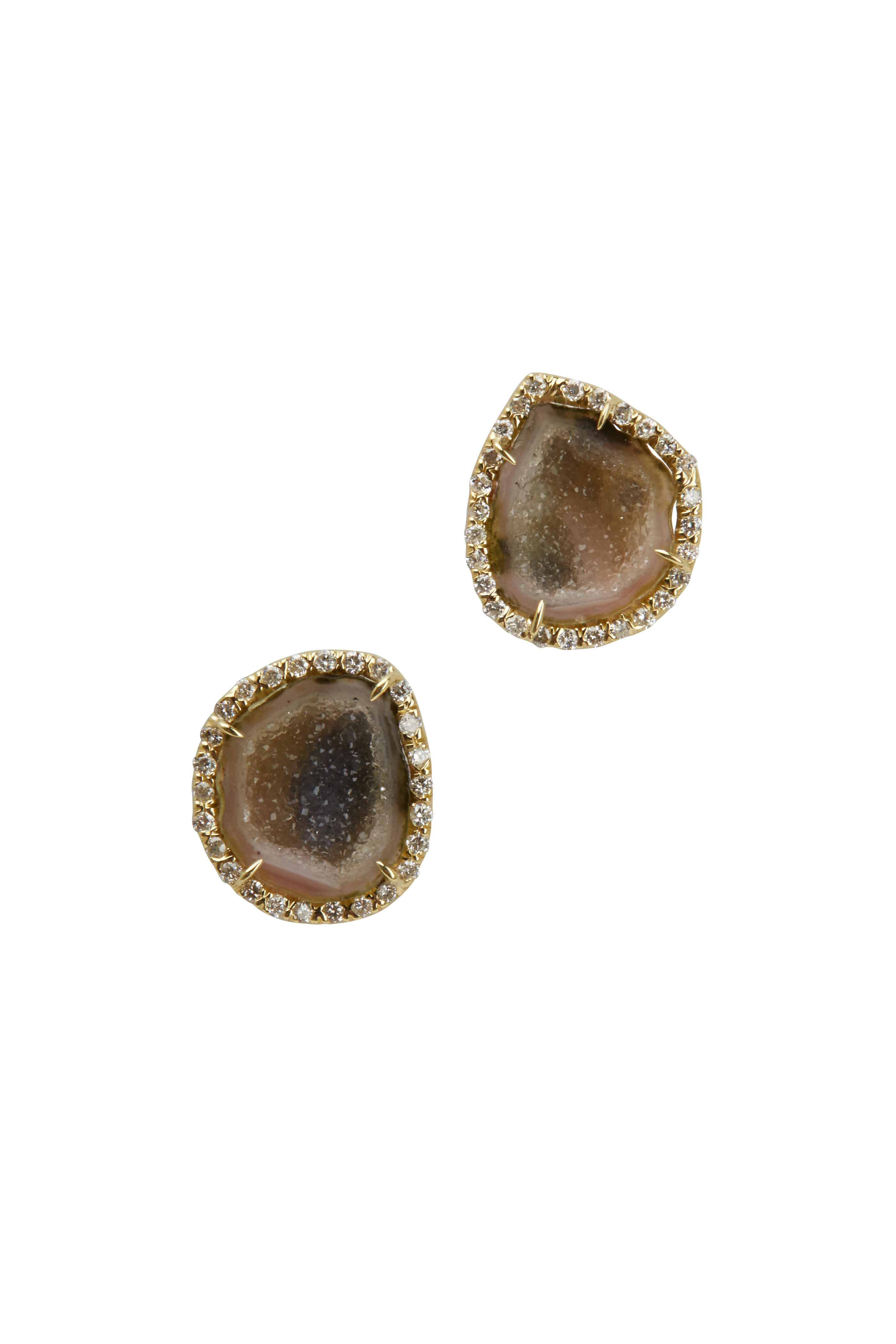 Kimberly McDonald - Yellow Gold Neutral Geode Diamond Stud Earings