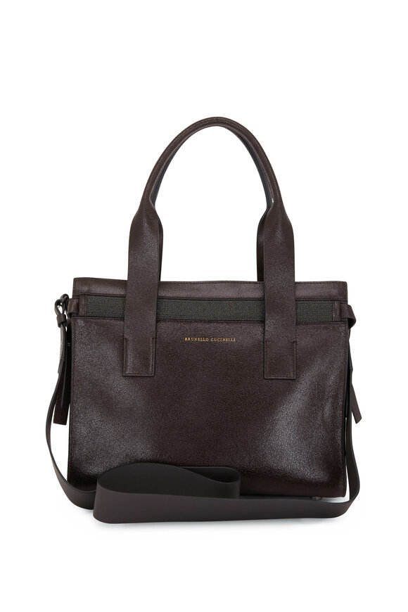 Brunello Cucinelli - Graphite Leather Monili Striped Tote