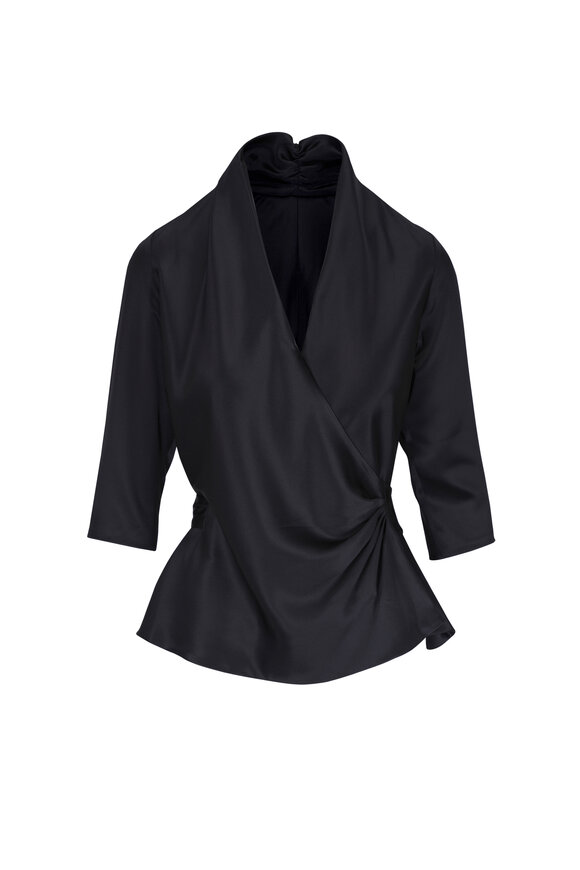Peter Cohen Black Three Quarter Sleeve Heavy Satin Blouse