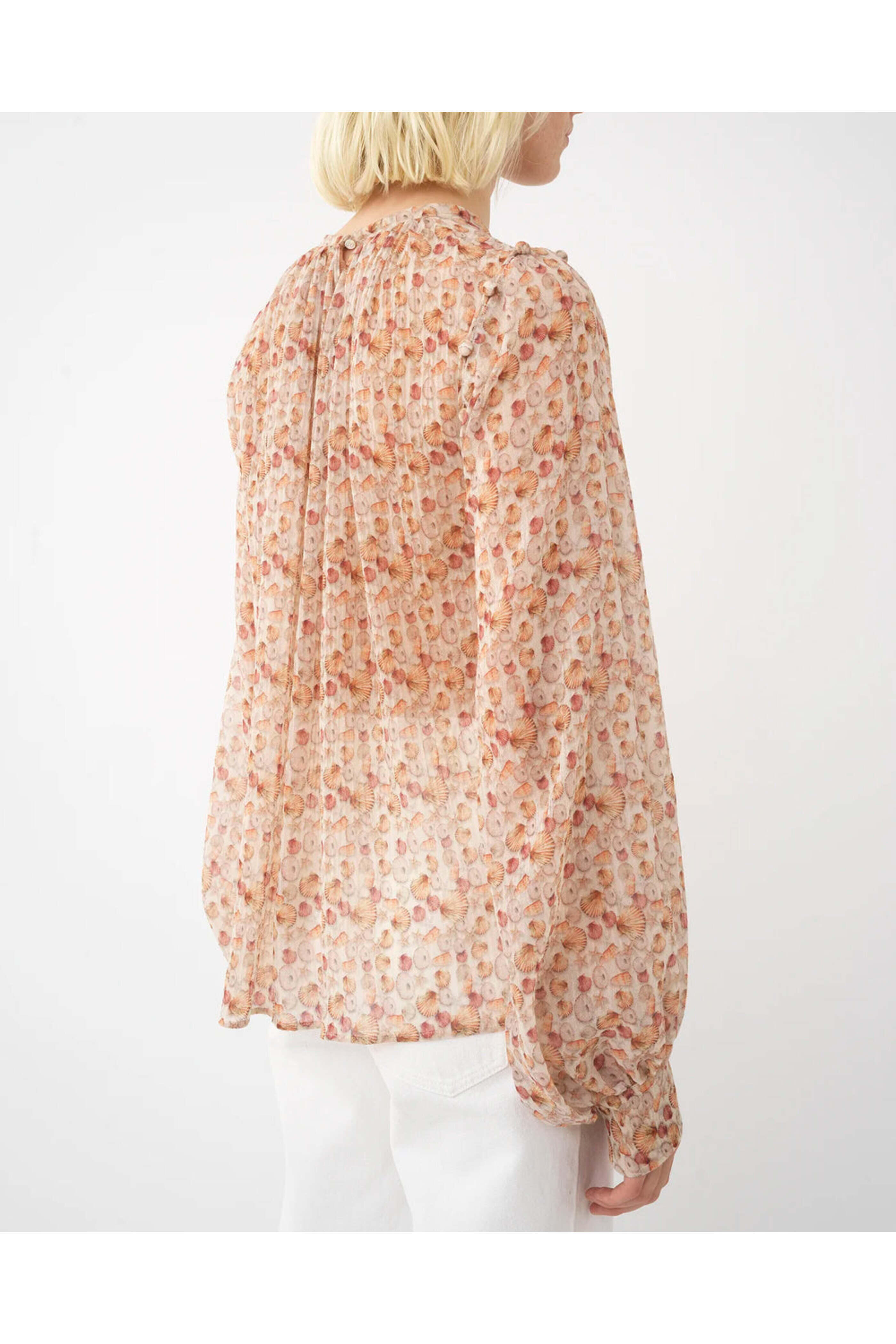Chloé - Seashell Print Long Sleeve Ruffle Blouse