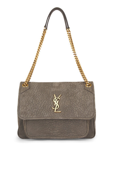 Saint Laurent - Large Cassandre Naturel & Brick Shearling Pouch