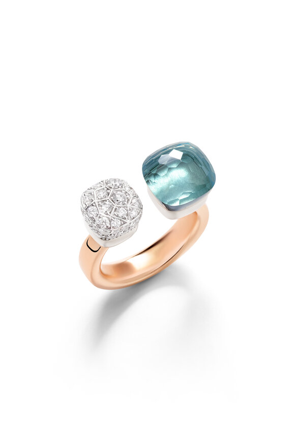 Pomellato 18k Rose Gold Blue Topaz & Diamond Nudo Ring - view 1