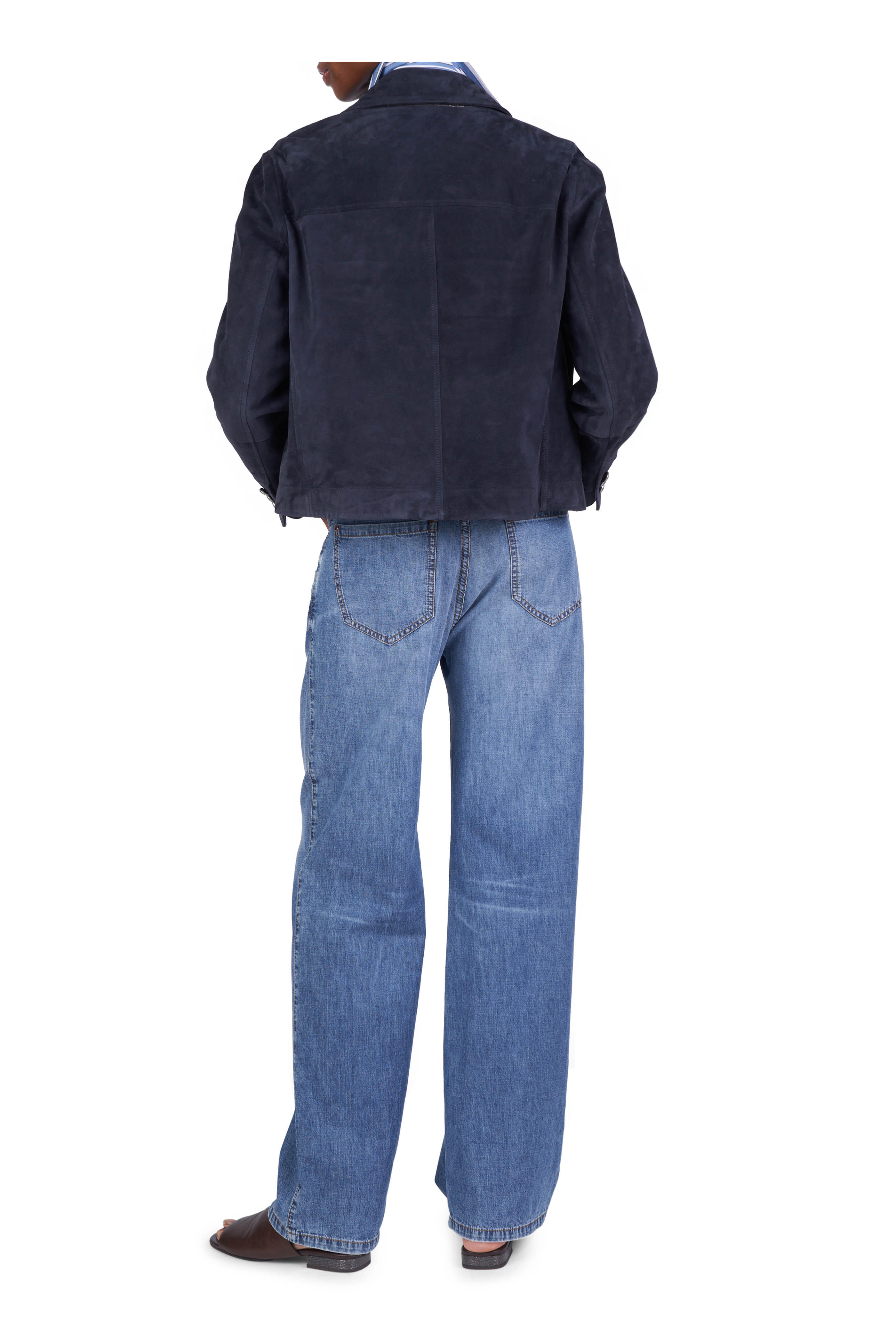 Brunello Cucinelli - Navy Blue Suede Double Breasted Jacket