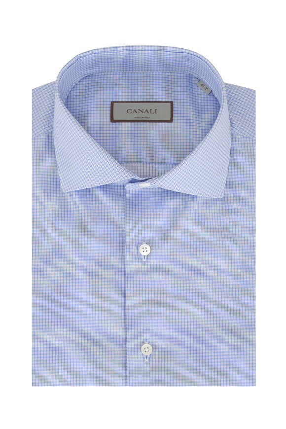 Canali Blue Check Cotton Dress Shirt