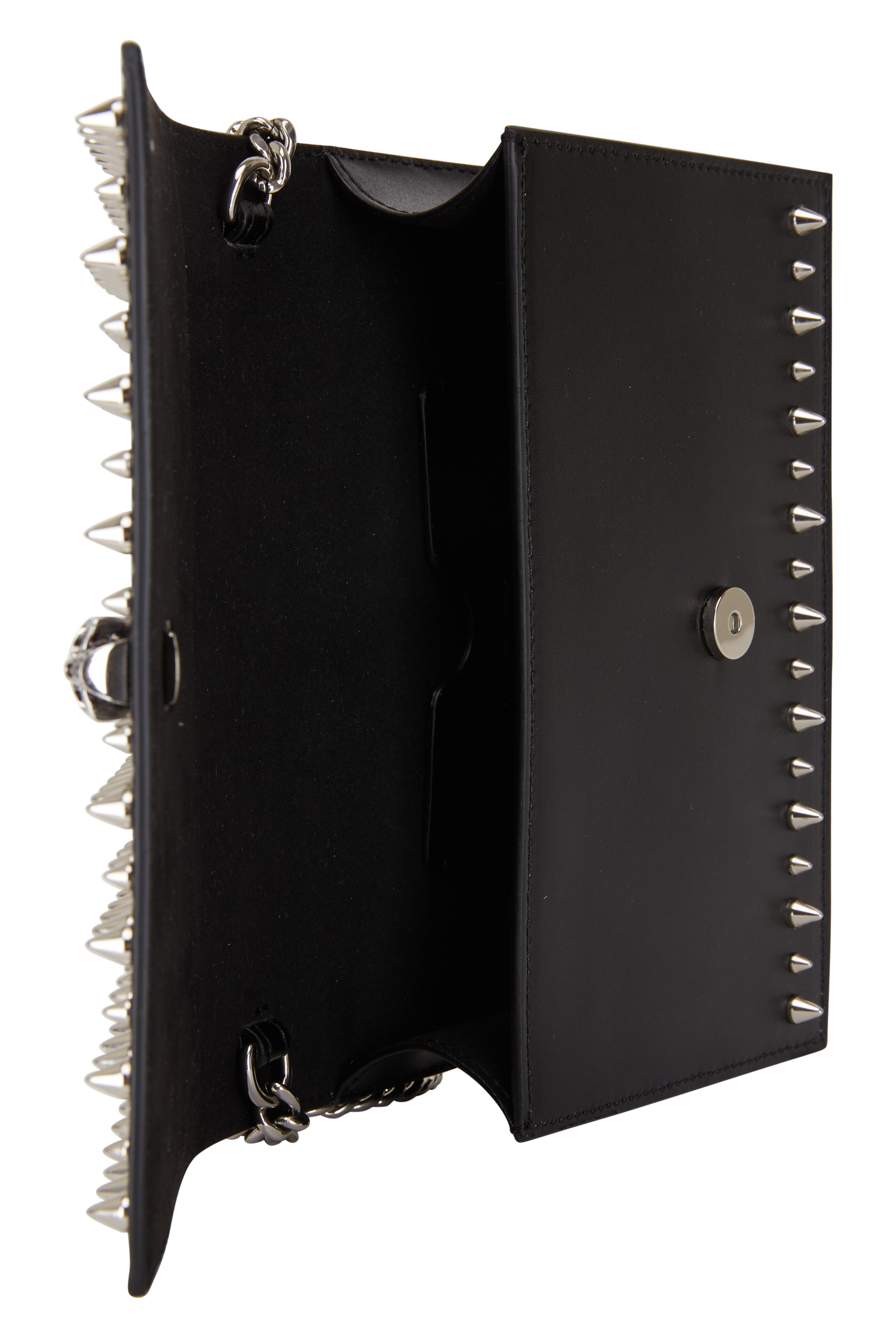 McQueen - Black Leather Spiked Mini Skull Bag