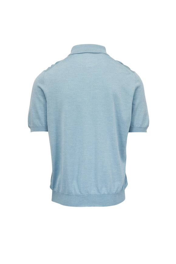Kiton Light Blue Silk, Cashmere & Linen Knit Polo - view 3