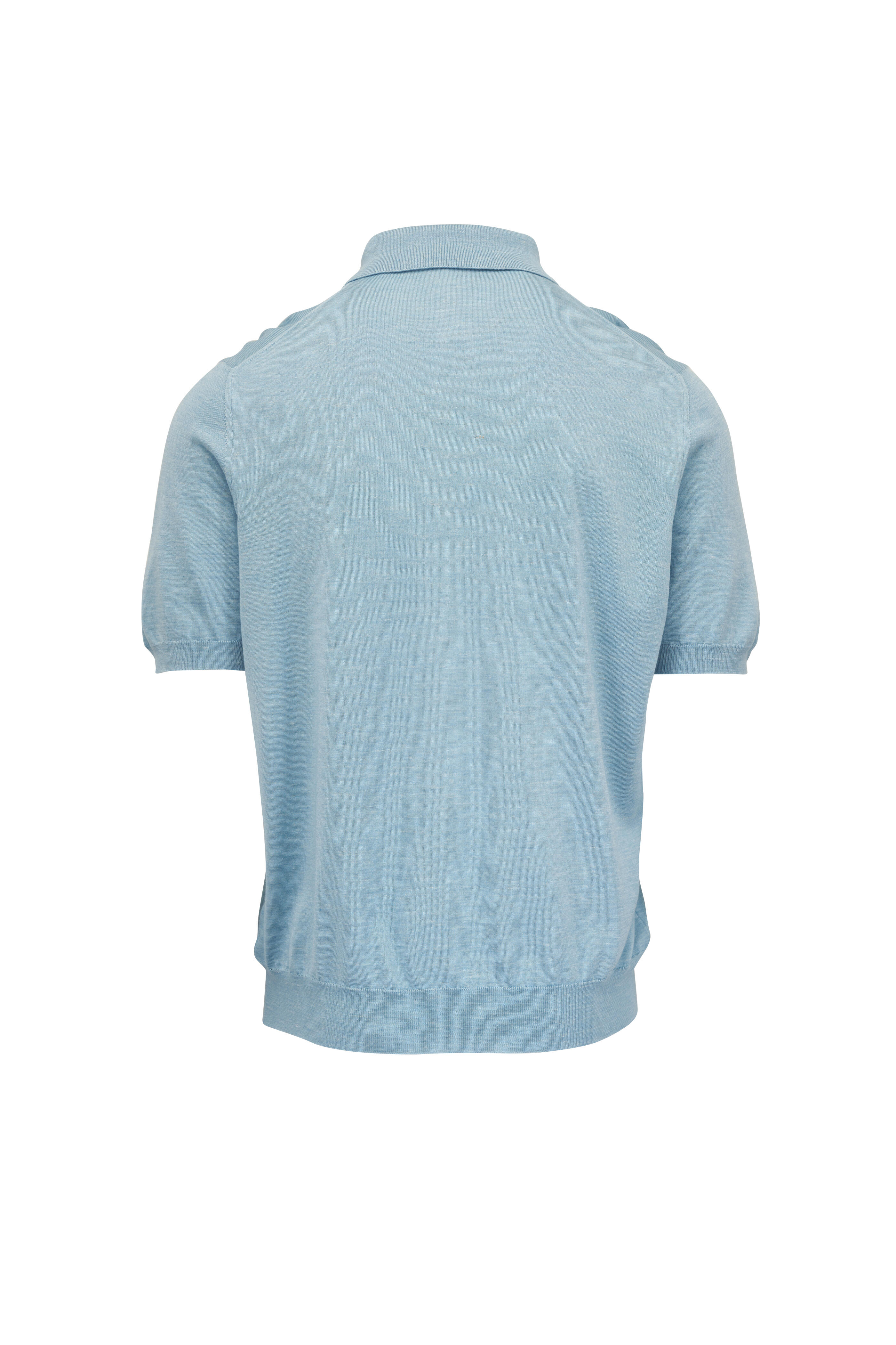 Kiton - Light Blue Silk, Cashmere & Linen Knit Polo