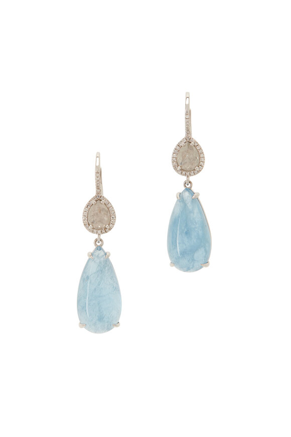 Kai Linz - Rosecut Diamond & Aquamarine Drop Earrings