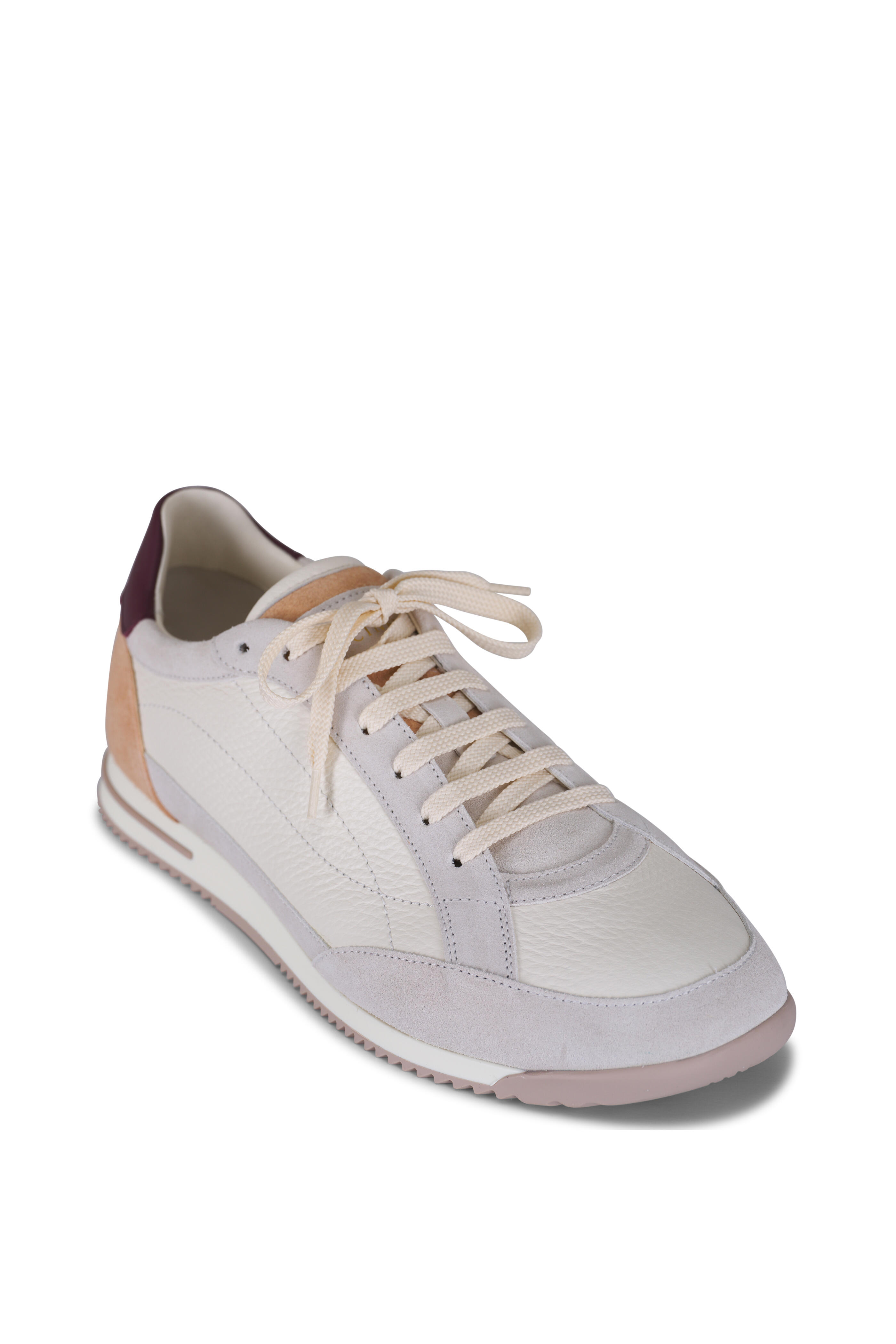 Brunello Cucinelli - White Multicolor Leather & Suede Low Top Sneaker