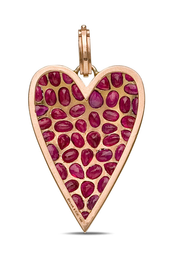 Sylva & Cie Rose Gold Burmese Ruby Large Heart Pendant - view 2