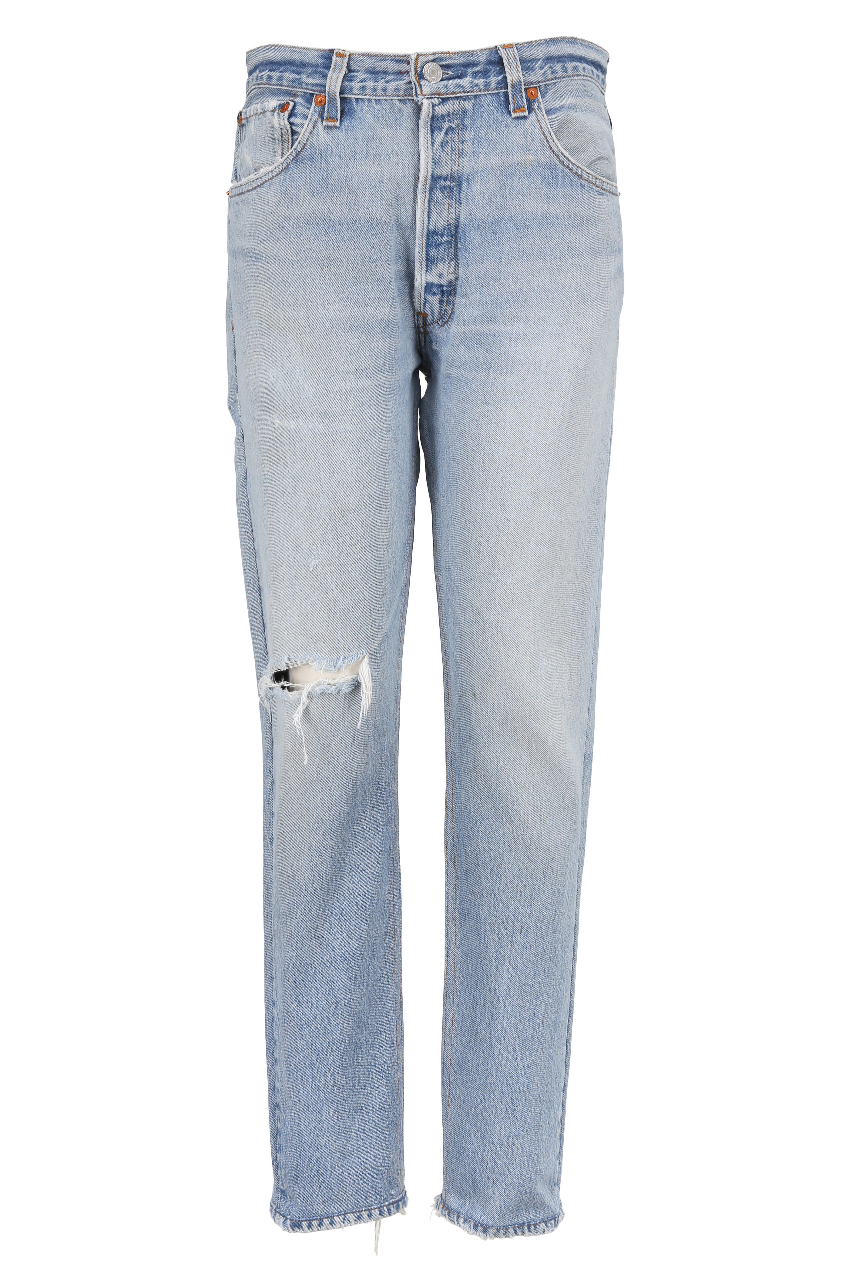 Re/Done - High-Rise Button Fly Deconstructed Jeans
