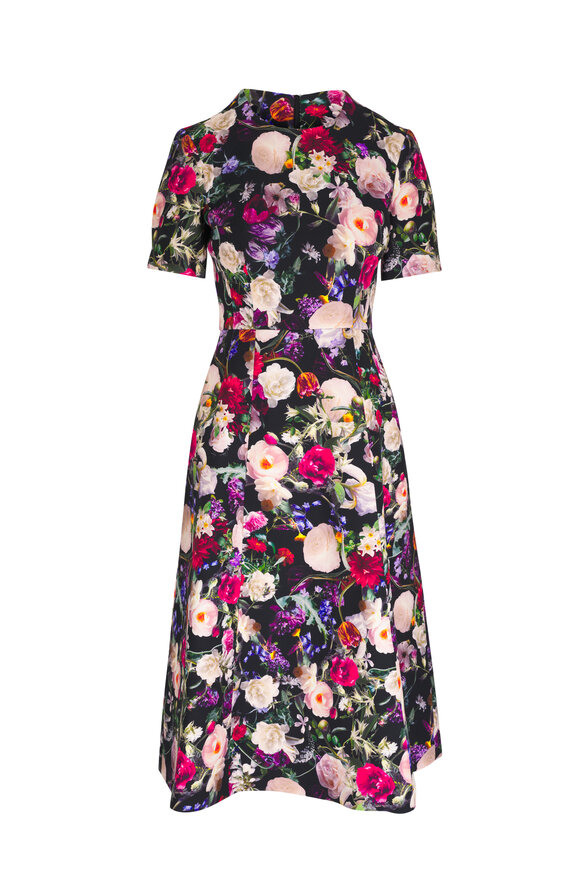 Adam Lippes - Eloise Black Floral Wool & Silk Midi Dress 