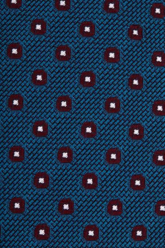 Bigi - Grenadine Teal Geometric Print Silk Necktie