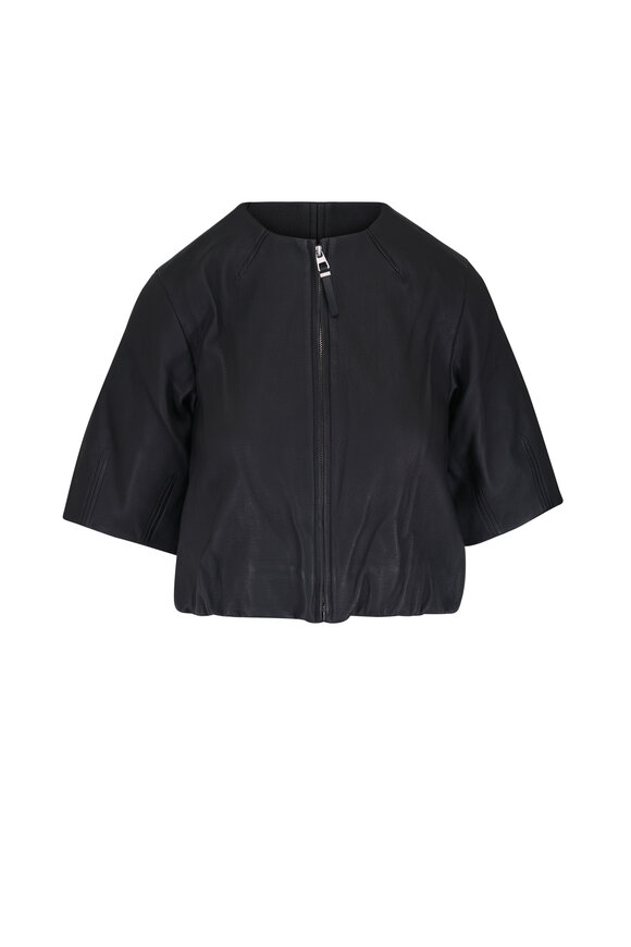 Simkhai Austyn Black Leather Short Sleeve Jacket - view 1