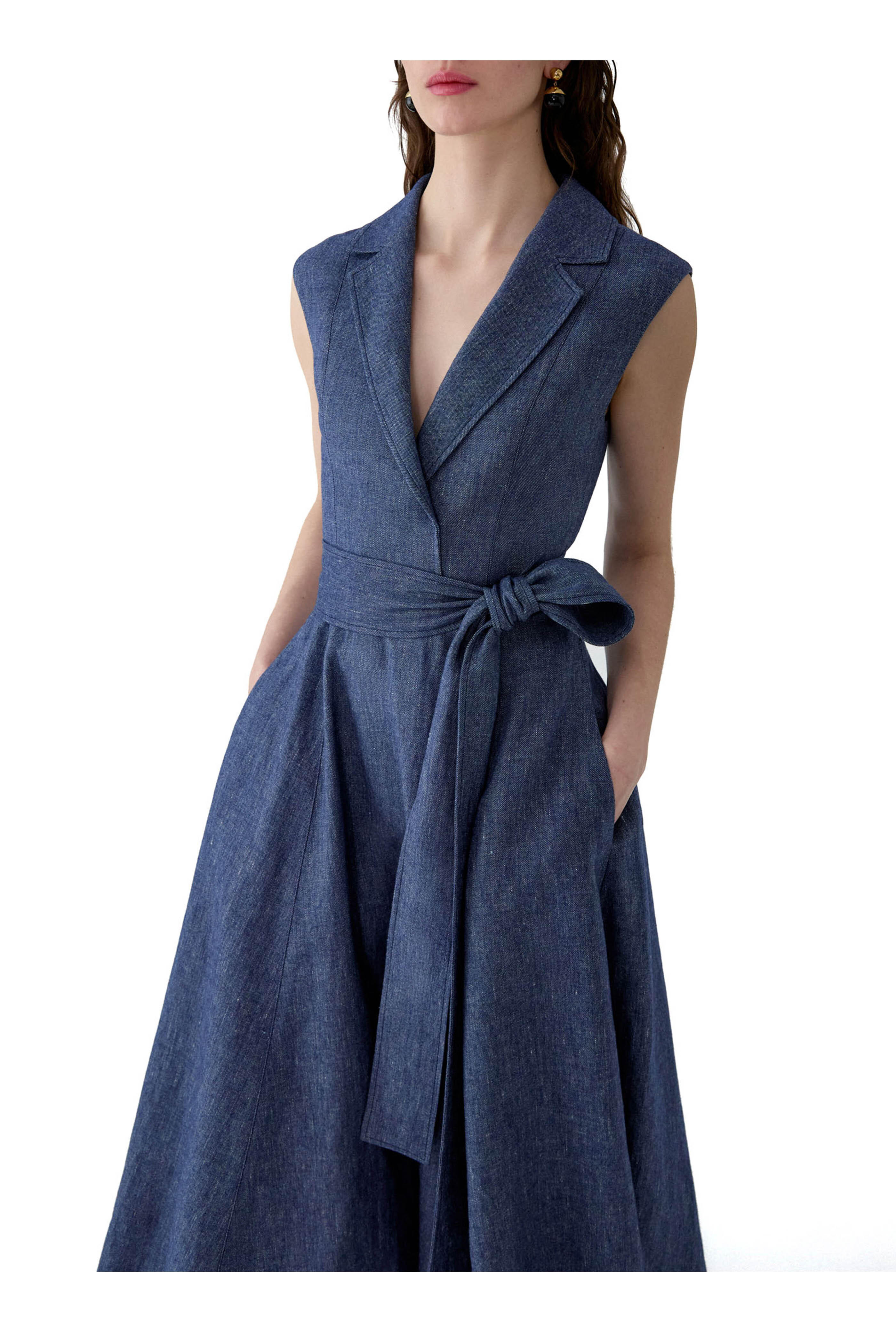 Carolina Herrera - Dark Blue Sleeveless Midi Trench Dress - view 5
