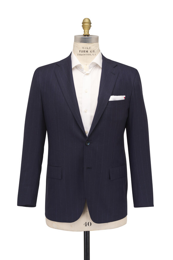 Kiton Navy Wool & Cashmere Pinstripe Suit - view 2