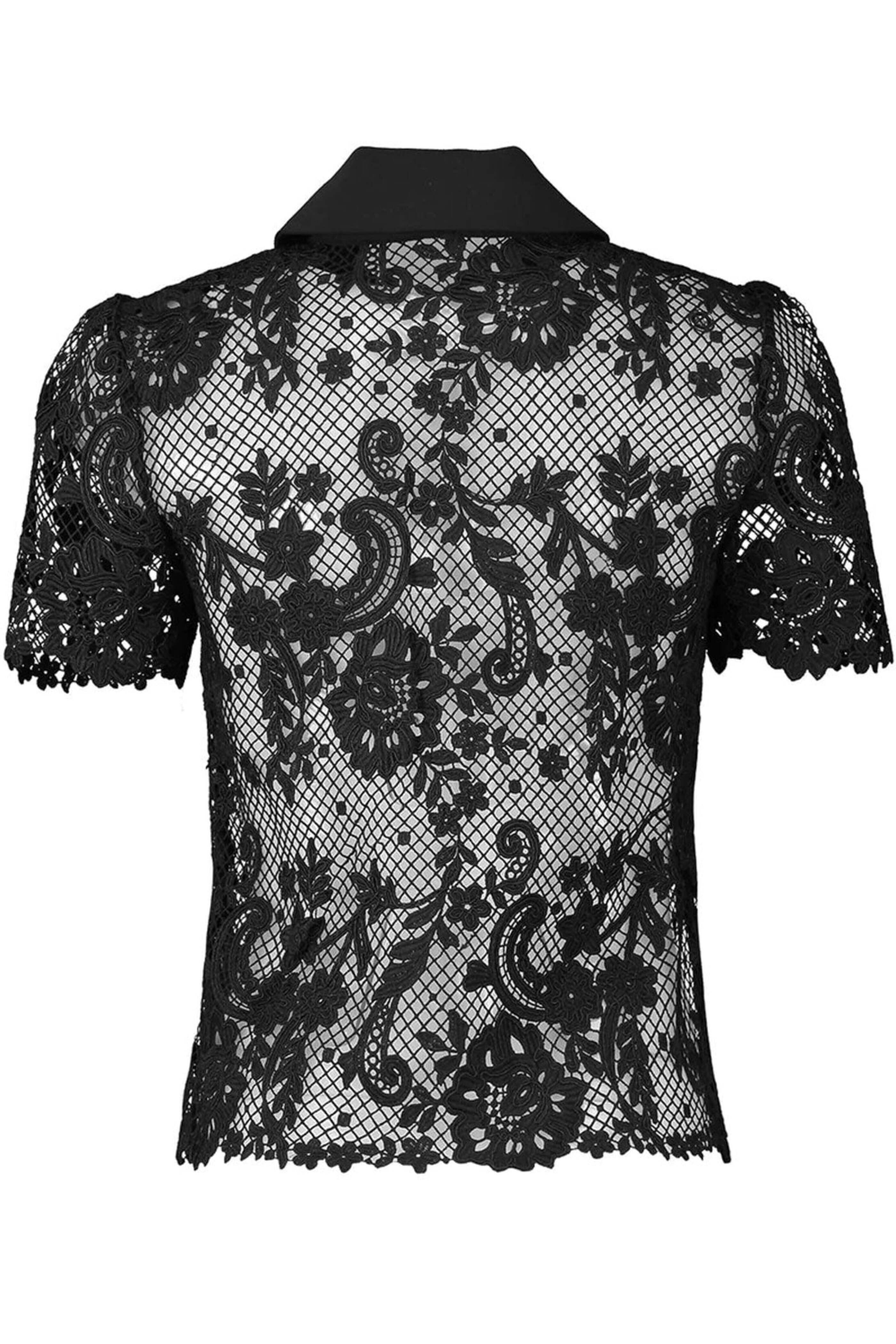 Self - Portrait - Black Lace Bow Top