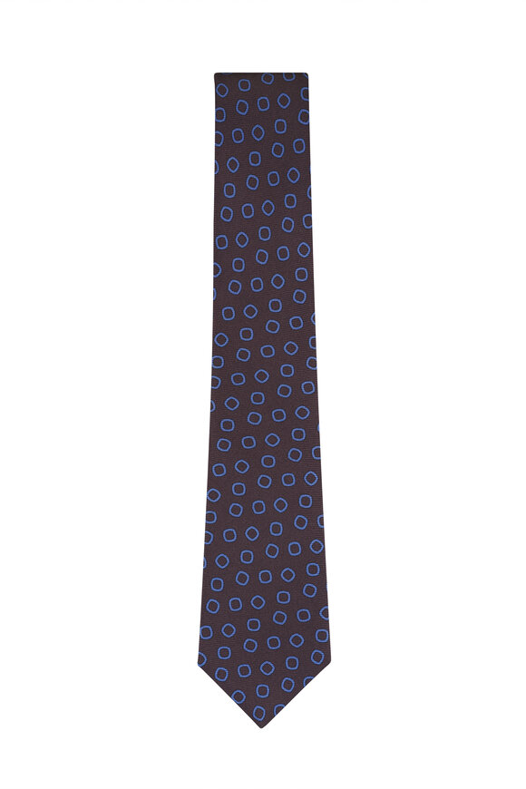 Kiton Brown Circle Print Silk Necktie - view 1