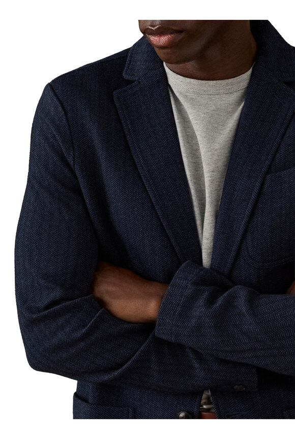 Faherty Brand Navy Blue Herringbone Tweed Blazer - view 5