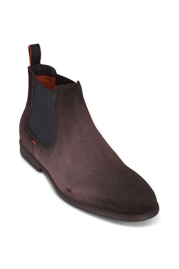 Santoni Regal Dark Brown Suede Chelsea Boot