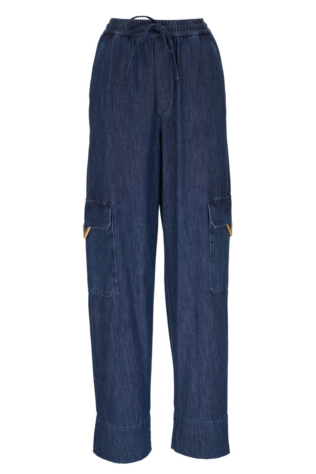 Michael Kors Collection - Navy Blue Pleated Wide Leg High-Rise Pant