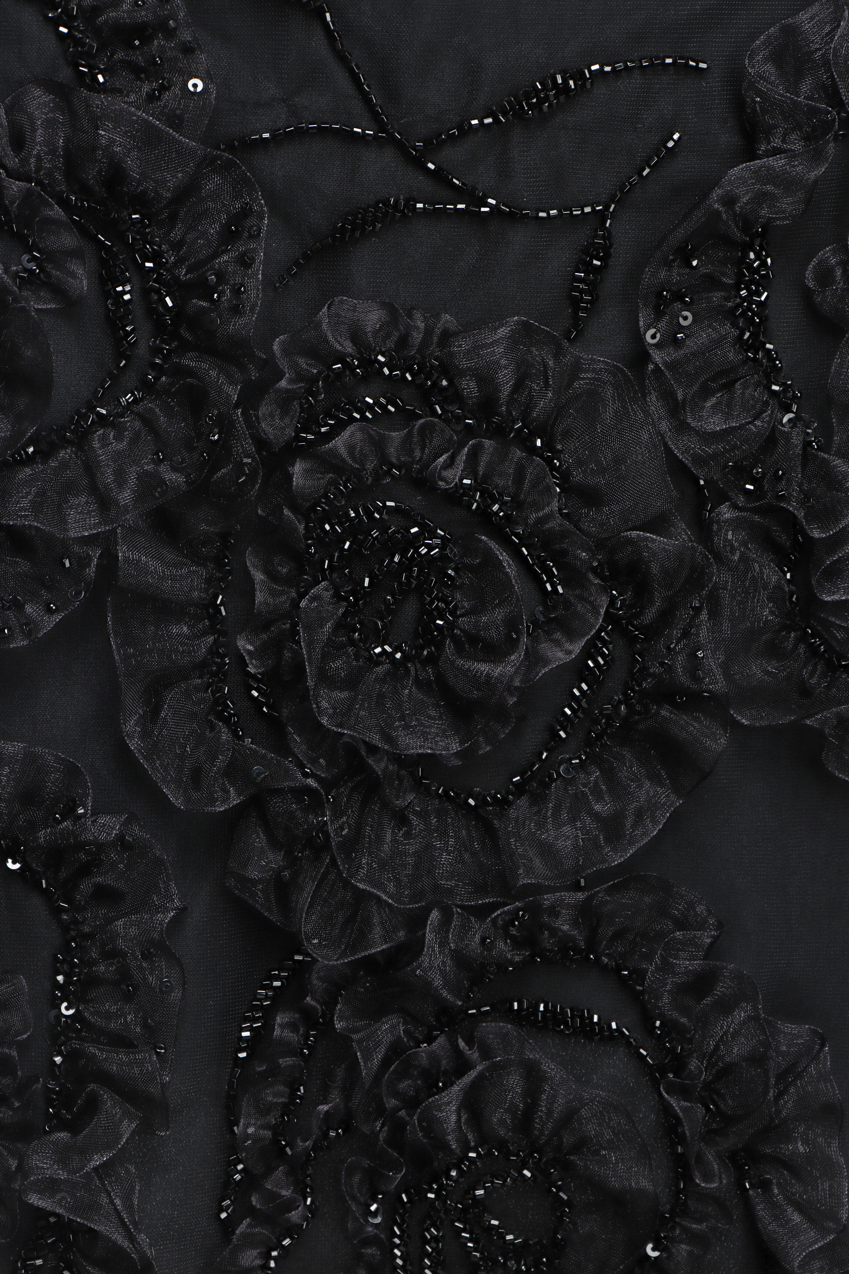 Des Phemmes - Black Beaded Floral Applique Mini Skirt