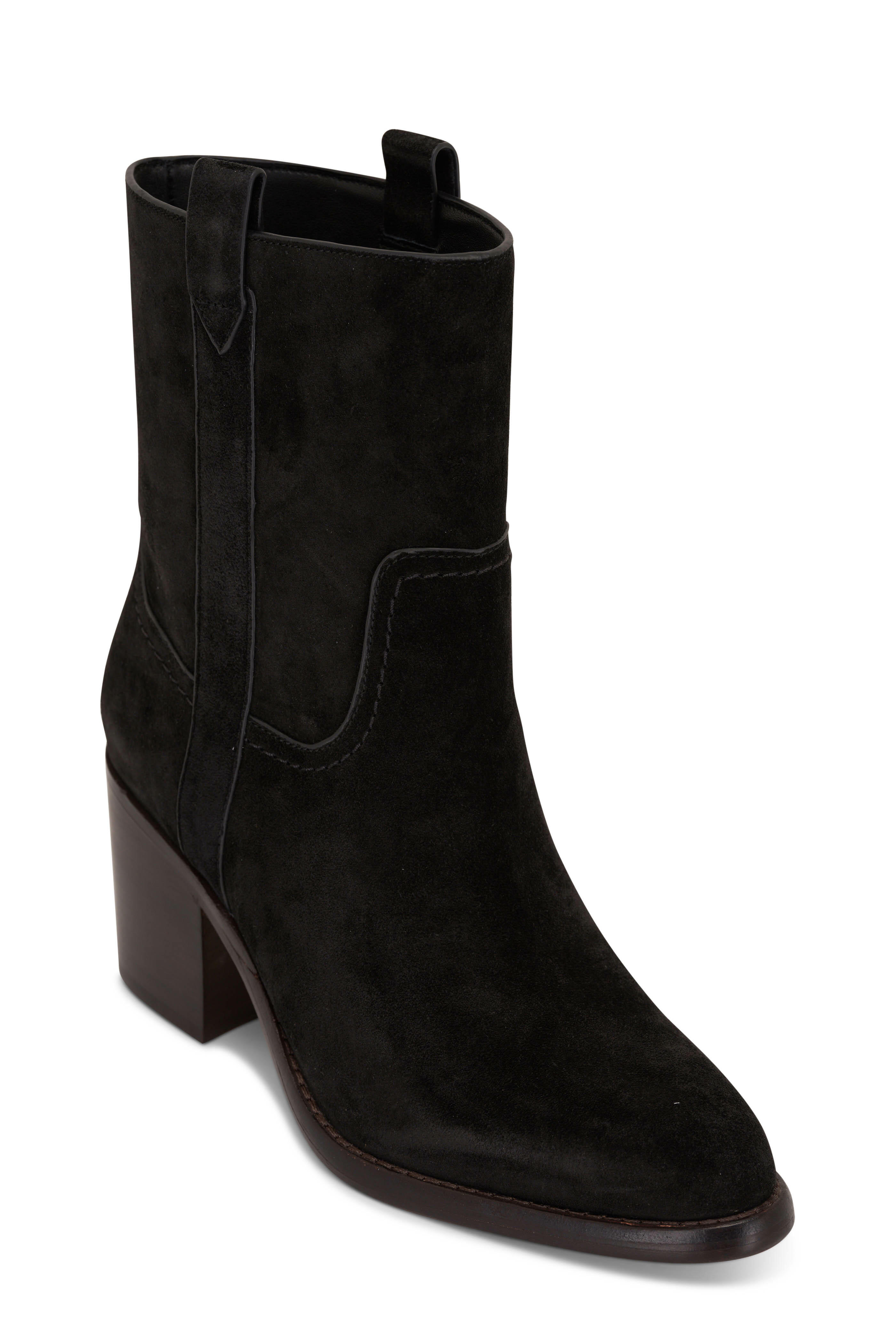 Veronica Beard - Carmen Black Suede Western Ankle Boot, 70mm