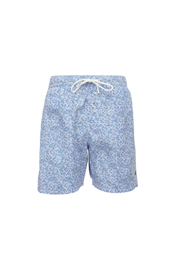Paul & Shark Light Blue Portofino Print Swim Trunks