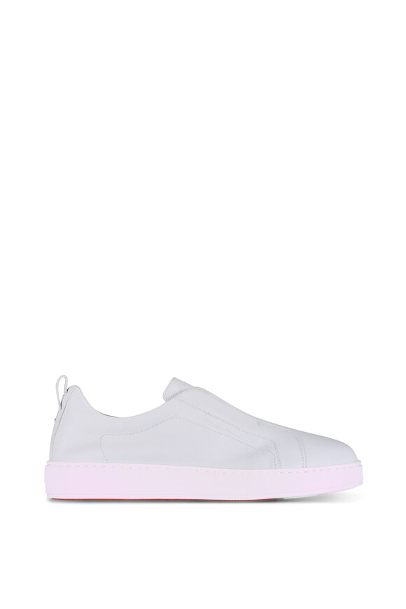 Santoni Victory White Leather Mid Top Slip On Sneaker - view 2