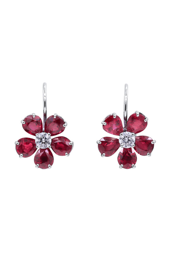 Oscar Heyman Platinum Ruby & Diamond Earrings - view 1