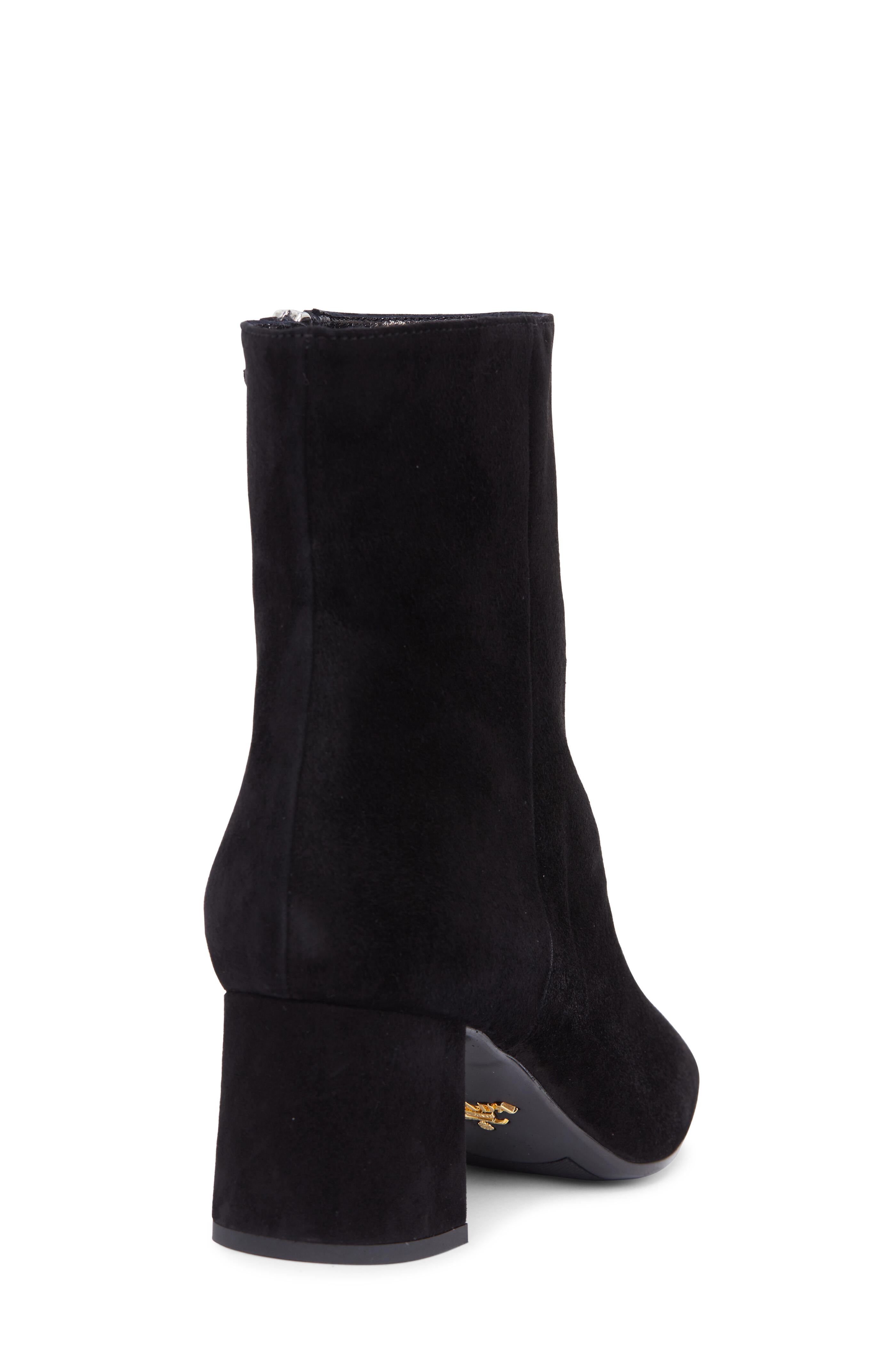 Prada - Black Suede Square Toe Ankle Boot, 55mm