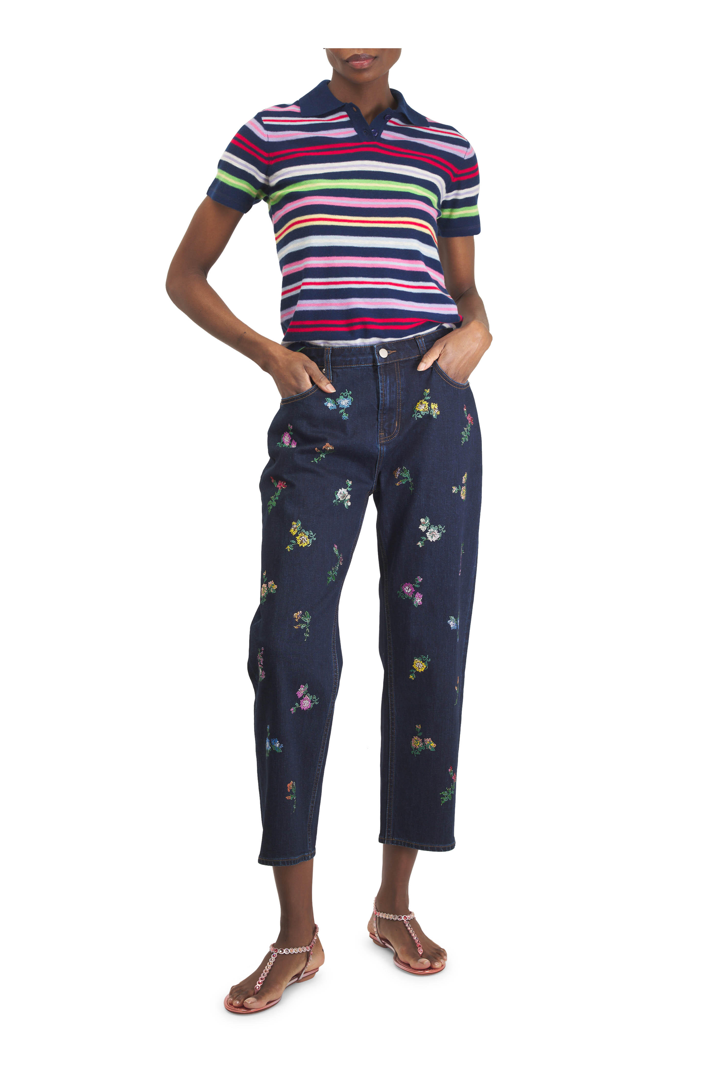 Aquazzura - Tequila Flamingo Pink Embellished Thong Sandal