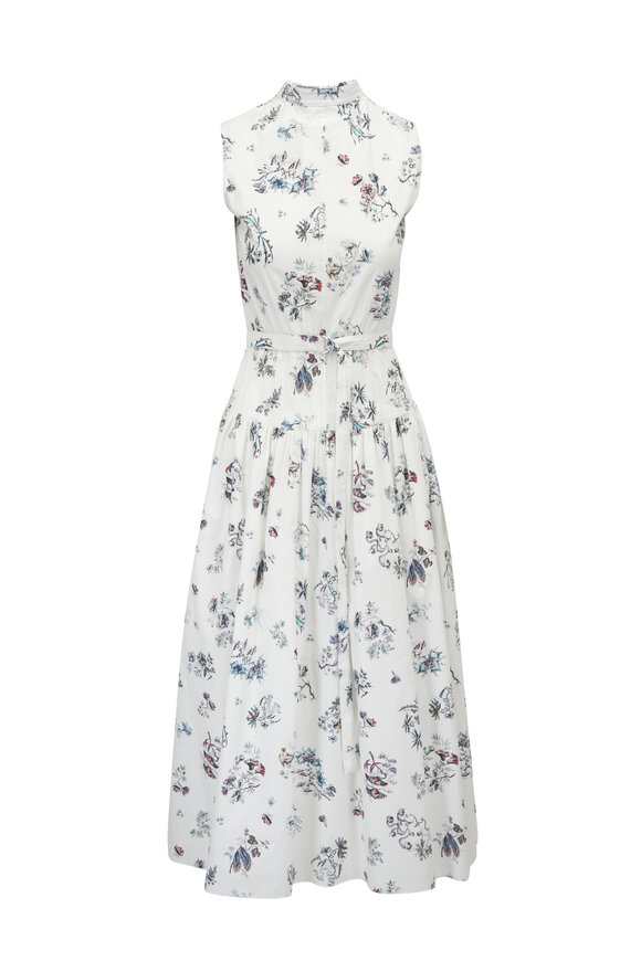 Adam Lippes Floral-Print Poplin Sleeveless Midi Shirtdress