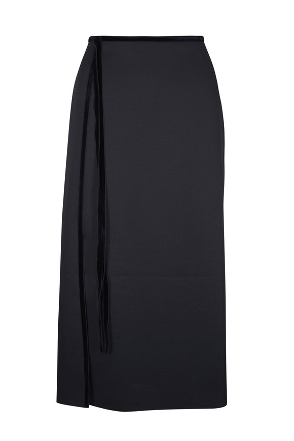 Vince Black Velvet Trim Side-Slit Skirt