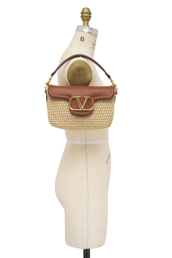 Valentino Garavani All Time Natural & Saddle Raffia Shoulder Bag - view 8