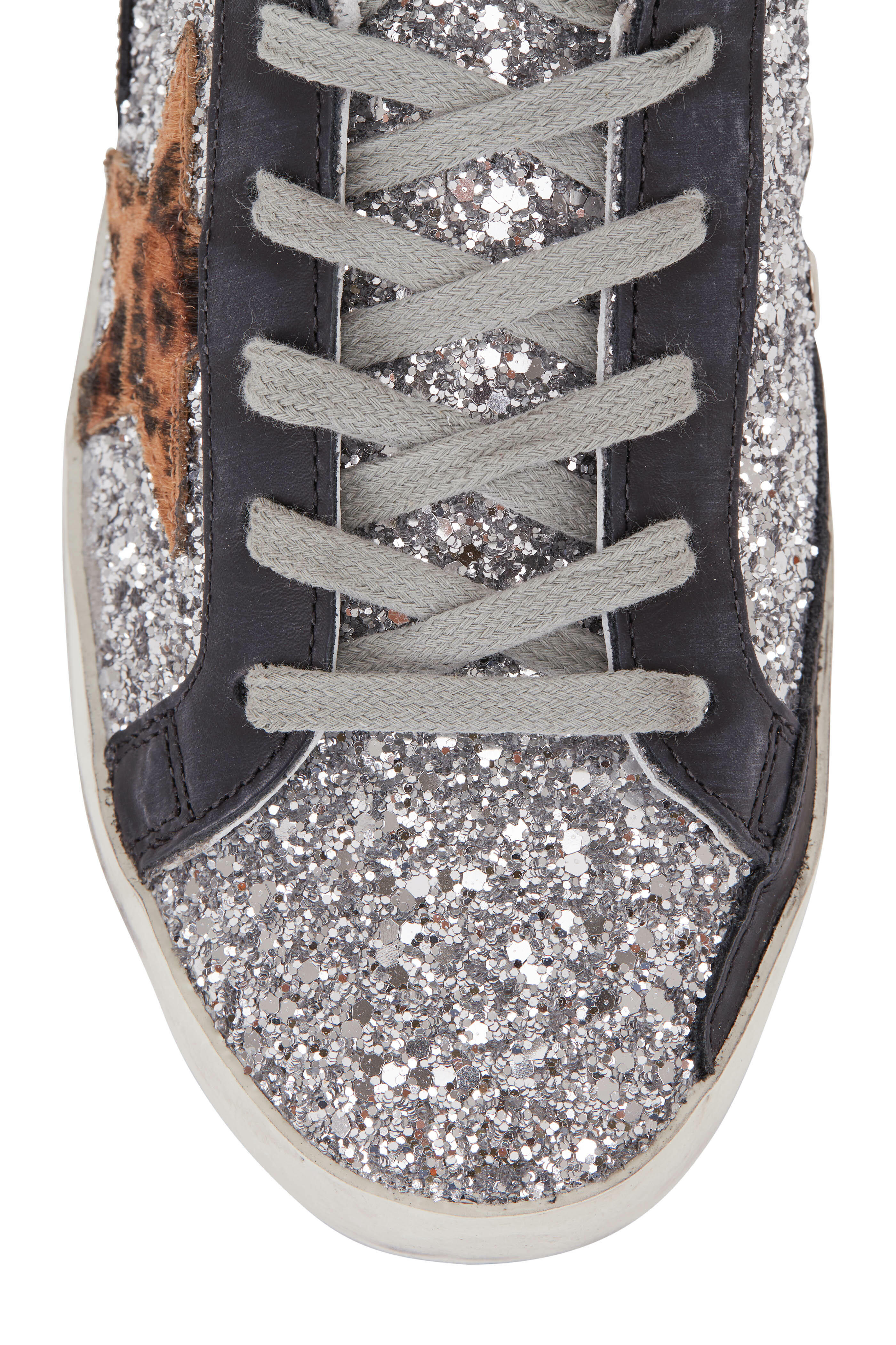 Golden Goose - Superstar Silver Glitter & Leopard Star Sneaker