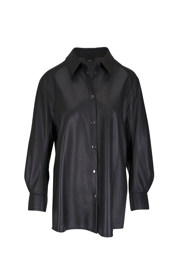 Akris Black Oversized Leather Snap Front Shirt