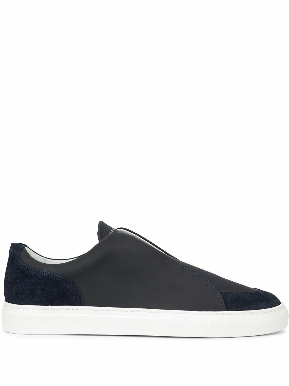 Harrys of London - Jaunty Navy Tech Leather & Suede Slip-On Sneaker